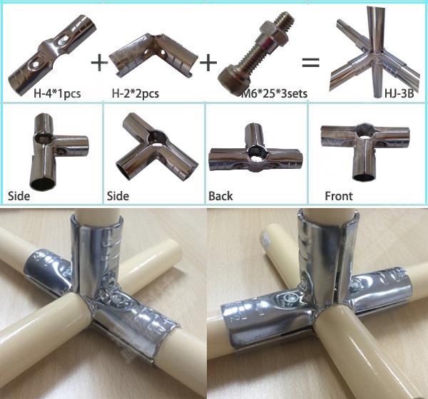 90 Degree 3 Way Flexible Chrome Pipe Connectors / Joints HJ3 Silvery Color