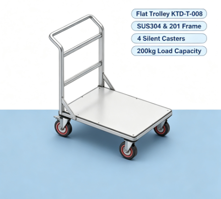 KTD‑T‑008 Flat Trolley, SUS304 SUS201 Material Handling Cart with 200kg Load Capacity