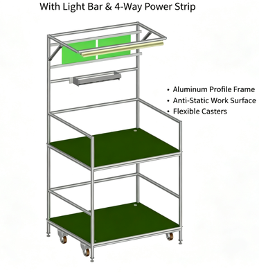 ESD‑AT‑AL3‑200 Aluminum Profile ESD Line‑Side Workstation Cart With Lamp & Power Strip For SMT Electronics Assembly Line
