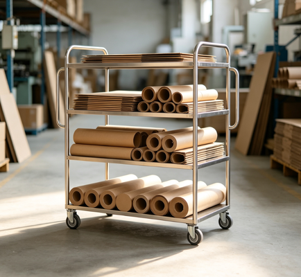 KTD-T-033 SUS201 Stainless Steel Kraft Paper Storage Trolley, 1820x860x1200mm, 150kg Load, With 6 Inch Silent Caster Wheels