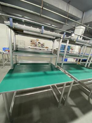 Adjustable Steel Pipe Rack with Overhead Hanging Structure and Anti Static Workbench Top for Electronics Assembly and Testing