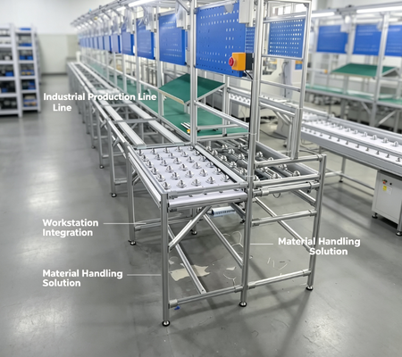 Custom Industrial Aluminum Profile Ball Transfer Assembly Line, Anti-Static PVC Belt Conveyor Production Workstation