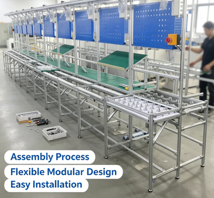 Custom Industrial Aluminum Profile Ball Transfer Assembly Line, Anti-Static PVC Belt Conveyor Production Workstation