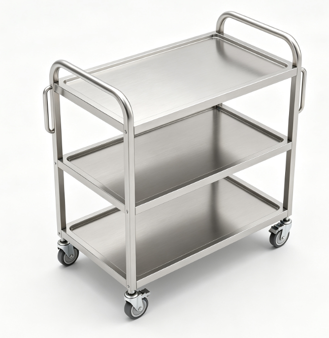 KTD-T-033 SUS201 Stainless Steel Kraft Paper Storage Trolley, 1820x860x1200mm, 150kg Load, With 6 Inch Silent Caster Wheels