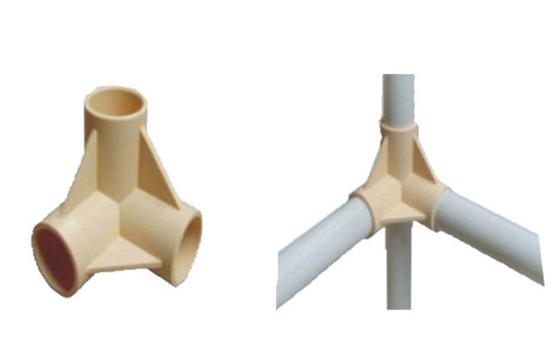 Three Way Economic Plastic Pipe Joints Ivory For Pipe Rack System