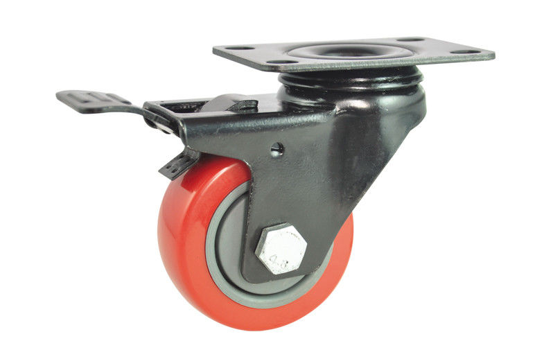 100 mm Red Wheel Swivel Caster Wheel  PU Black Bracket with Locking