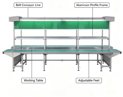 Custom Anti-static Belt Conveyor Line, Aluminum Profile Assembly Conveyor for Electronic Product Assembly & Testing